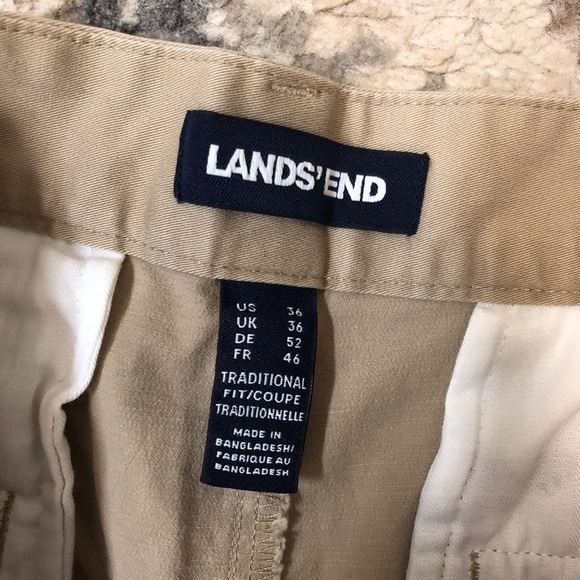 Lands' End Mens Bermuda Tan Flat Front Shorts Sz 36 Traditional Fit Stretch - Picture 3 of 4